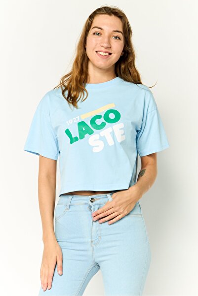 Lacoste Women Crew Neck Short Sleeves Graphic Print T-Shirt, Blue