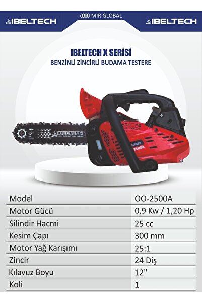 İBELTECH HR2500X SERİSİ 2500Cc 1.2 HP BENZİNLİ ZİNCİRLİ BUDAMA TESTERESİ