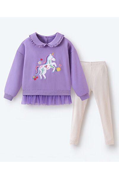 SAPS Unicorn Embroidered Sweatshirt and Leggings Set - Purple and White