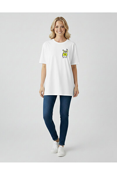 türkmen solak Oversize Baykuş Baskılı Düz Tişört – Pamuk Penye, Unisex Günlük...