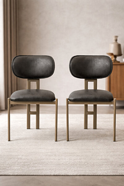 Atolye Casa Muriz Serisi 2 Adet Antrasit Kumaş Yemek Odası Sandalyesi Cappucc...