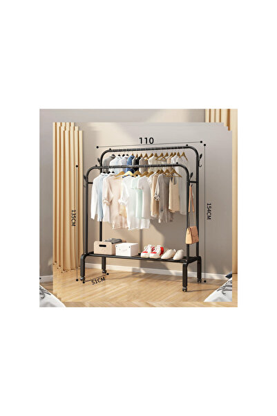 LAOBANX رف ملابس مزدوج القضبان من المعدن الأبيض بعجلات، قابل للنقل، لملابس مز...