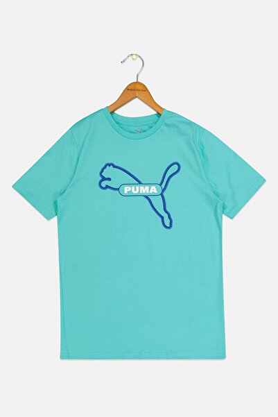 Puma تي شيرت رياضي للأولاد بأكمام قصيرة مناسب للأنشطة الخارجية، فيروزي