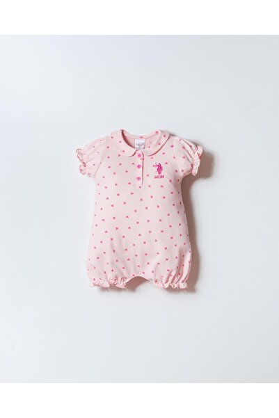 U.S. Polo Assn. Us Polo Assn. Baby Girl Pique Romper 100% Cotton – Heart Patt...
