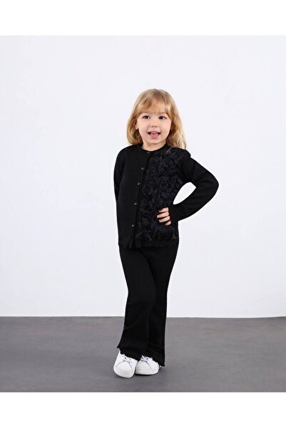 MİNİKO KİDS Празничен комплект за момичета с кардиган с флорални мотиви и чор...