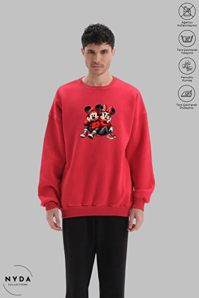 Nyda Collections Unisex Minnie Mickey Printed Crew Neck Hoodless Oversized 10...