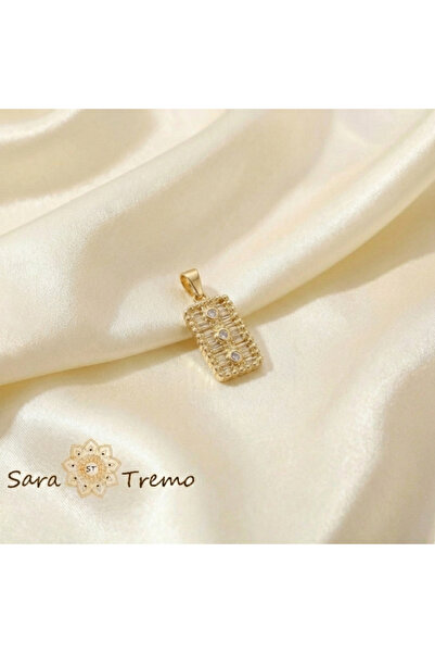 SaraTremo Light Sign Pendant – Rectangular Pendant with Zirconia Plated 14K 2 cm