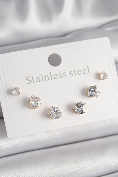 Clariss مجموعة أقراط نسائية موديل 316L من الفولاذ باللون الذهبي وحجر الزركون ...