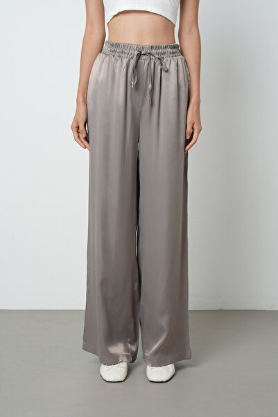 Orfeo Negro Women's Elastic Waist Wide Leg Plain Mink Color 100% Rayon Trousers