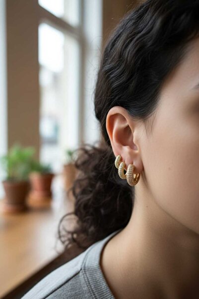 Aware Time 3-Piece Zircon Stone Brass Earrings