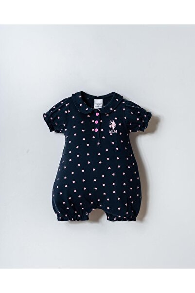 U.S. Polo Assn. Us Polo Assn. Baby Girl Pique Romper 100% Cotton – Heart Patt...