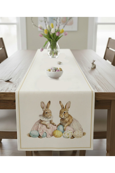 Markaev Easter Princess Rabbit Cotton Table Runner 0109– 50X150 cm