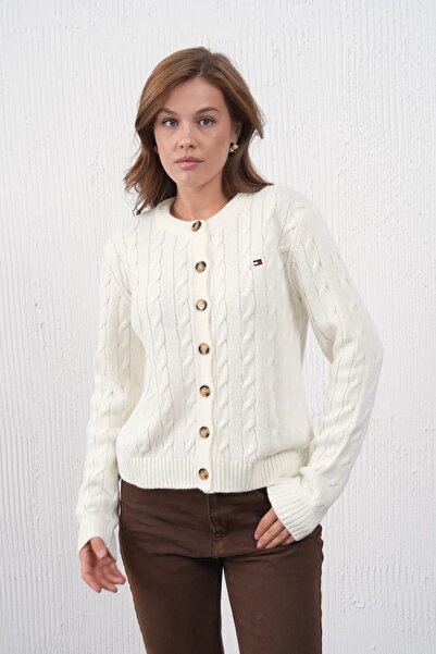 Park Karon Women's Crew Neck Button Closure Hair Knit Knitwear Jacket 8618