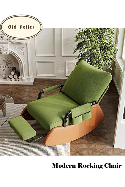 Old_Feller Folding Rocking Recliner Chair with Adjustable Backrest & Footrest...