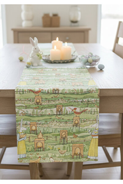 Markaev Easter Village Cotton Table Runner 0111– 50X150 cm