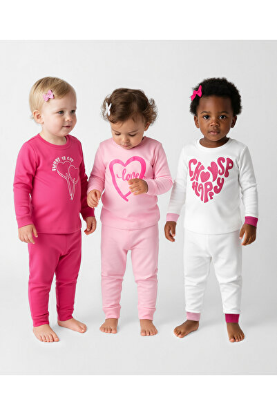 Bonfino أطقم بيجامات بأكمام طويلة مطبوعة بقلوب من القطن الخالص (عبوة من 3 قطع...