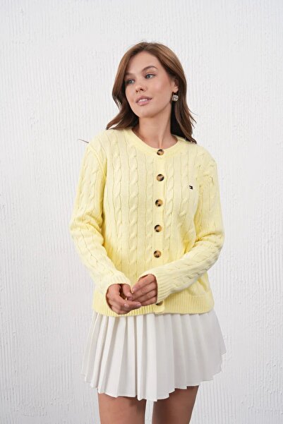 Park Karon Women's Crew Neck Button Closure Hair Knit Knitwear Jacket 8618