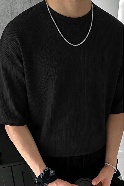 NO 601 Ανδρικό μπλουζάκι με μαύρη υφή και σχέδιο, σε oversized γραμμή