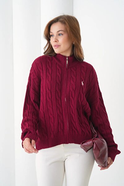 Park Karon Women's Stand Collar Hair Knit Zipper Closure Knitwear Jacket 8687