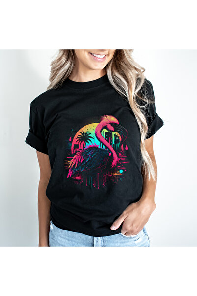 Kartier Tricou Dama Negru Flamingo Splash