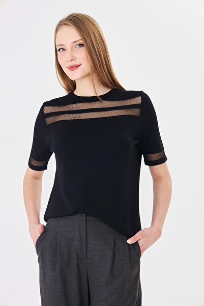 Irmak Kerekli Women's Crew Neck Transparent Detailed Short Sleeve Blouse 1218...