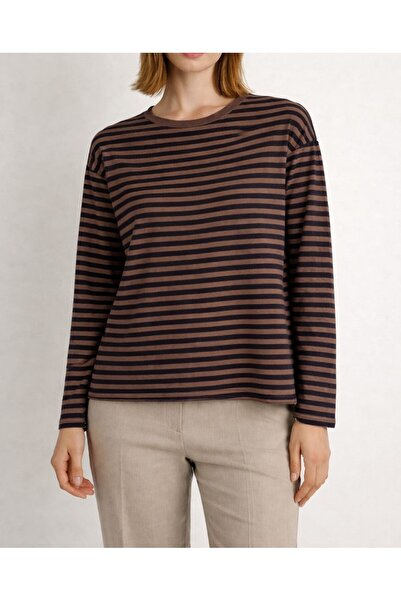 JM Crew Neck Striped Comfortable Fit Long Sleeve Knitwear Blouse