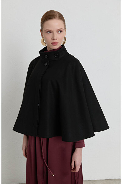 Fatma Atasoy Kaşe Siyah Pelerin Panço