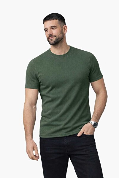 TRYK TRICOU BĂRBAȚI VERDE KHAKI, ȚESĂTURĂ GOFRE, MODEL FELINĂ, țesut FES ALAN...