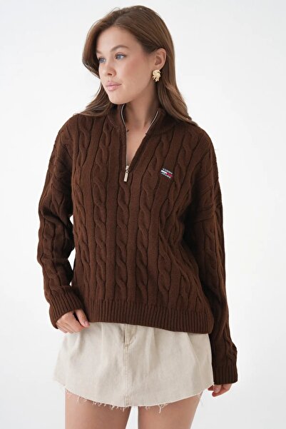 Park Karon Women's Stand Collar Half Zipper Knitwear Sweater 8635