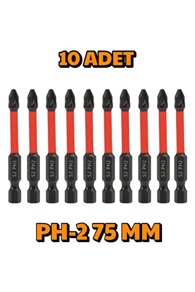 DepoMega 10 Adet PH-2 75 mm Mıknatıslı S2 Çelik Bits Uç Matkap Ucu