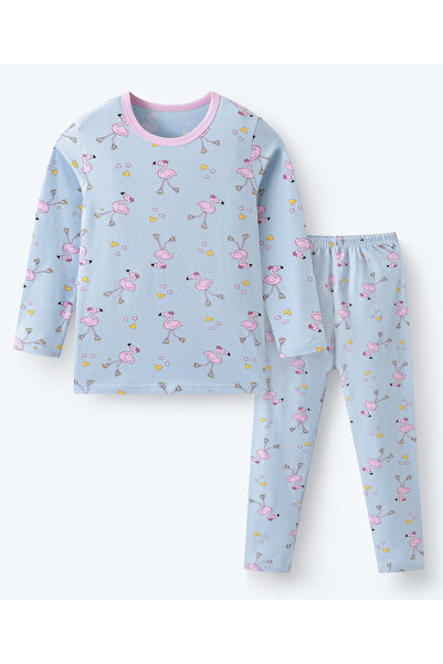 SAPS بيجامة نوم بأكمام طويلة مطبوعة بنقشة فلامنجو - أزرق