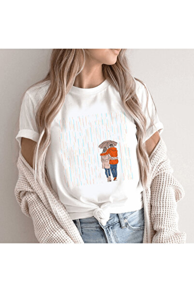 Kartier Women's White Couple Rain T-Shirt