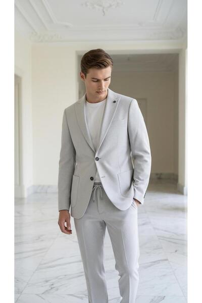 Umberto بدلة رجالية بقصة ضيقة مع جيوب وأربطة