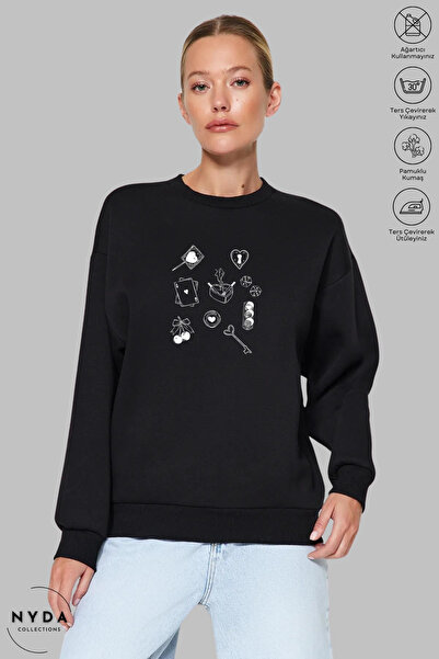 Nyda Collections Γυναικείο φούτερ με στάμπα Love, με λαιμόκοψη, χωρίς κουκούλ...