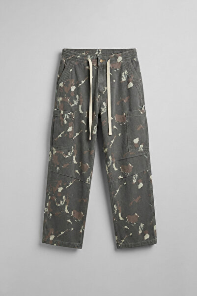 ablukaonline Men's Baggy Fit Camouflage Cargo Pocket Jean Trousers Khaki