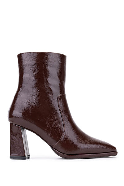 Tamer Tanca Women's Faux Leather Brown Patent Leather Heeled Boots