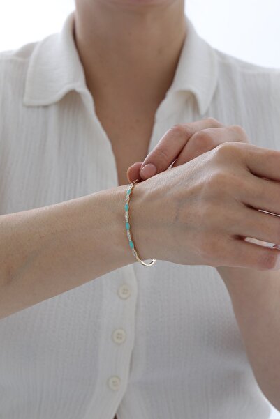 YAVUZ KUYUMCULUK 14 Ayar Altın Mavi Mineli Taşlı Kelepçe