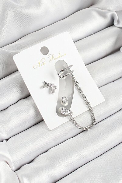 Ebijuteri Pirinç Kelebek Figürlü Zirkon Taşlı Gümüş Renk 3'lü Kıkırdak Kadın ...