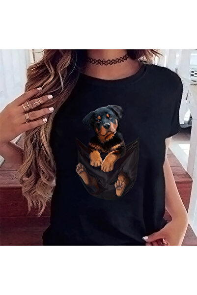 Kartier Дамска черна тениска с ротвайлер