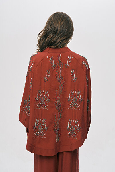Orfeo Negro Women's Oversized Kimono with Bead Embroidery on the Back and Sides