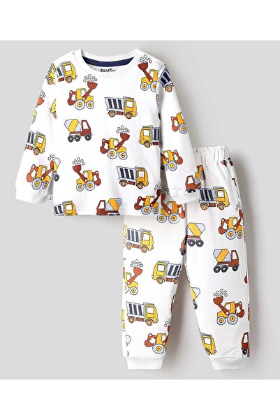 Bonfino طقم بيجاما بطبعة مركبة بناء - أبيض