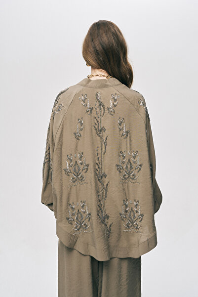 Orfeo Negro Жіночий кімоно оверсайз з вишивкою бісером ззаду та з боків