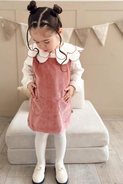 miabambim Ретро рокля с кадифени джобове и комплект риза в розово