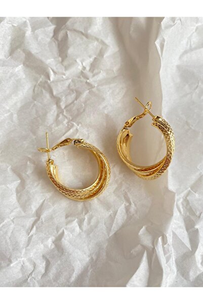 İlraysa ÜÇLÜ HALKA DESENLİ GOLD ŞIK KÜPE