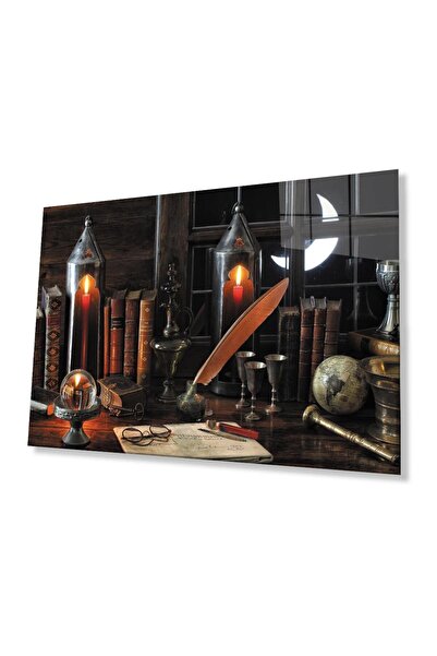 idealizbiz Kitap Küre Masă de lucru de noapte din sticlă, 4mm, sticlă tempera...