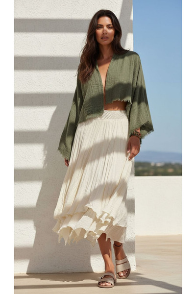 Curly ЕКРУ БОГЕМНА АСИМЕТРИЧНА СПІДНИЦЯ