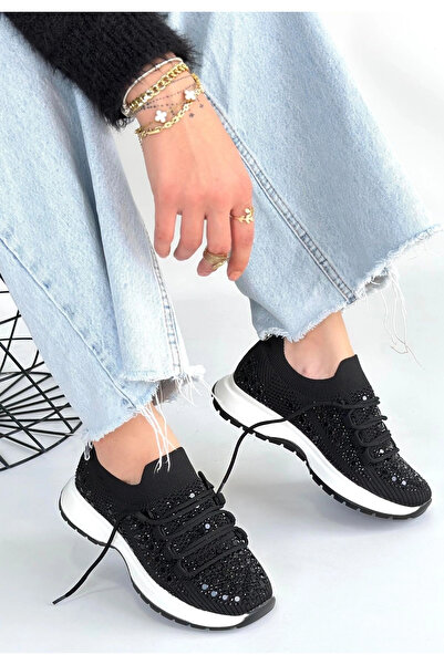 ALFA AKSESUAR 03 Ceas Black Knitwear Lace-Up Sports Shoes