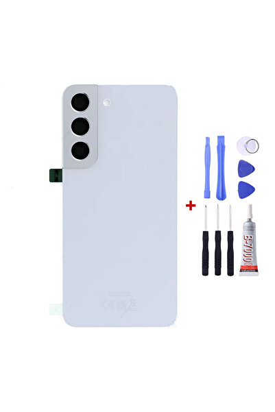 Yedcom Samsung S22 Beyaz Uyumlu Arka Kapak Arka Cam Pil Kapağı Tamir Setli