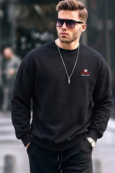 COMBİNE MİCHAİL Ανδρικό μαύρο φούτερ με στάμπα Not Sorry