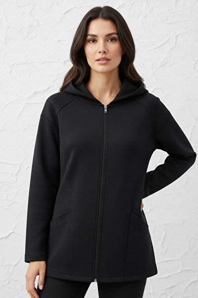 Curly ЧОРНА МОДАЛЬНА ТКАНИНА СВІТШОТ З КАПЮШОНОМ